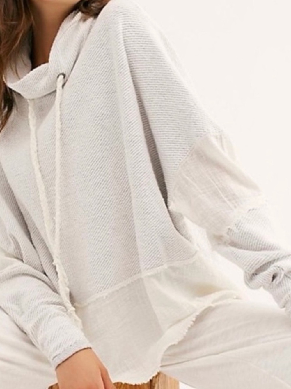 Free People Ivory Textured Hooded Pullover